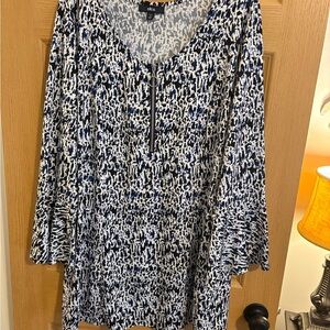 Ellos Abstract Blue and White Blouse